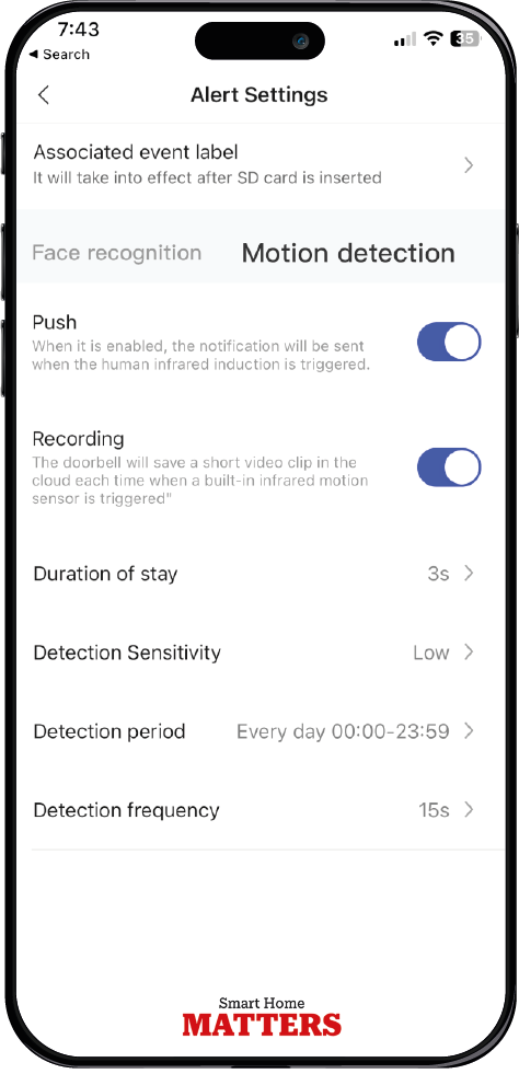 Aqara G4 Alert Settings on Iphone Screen